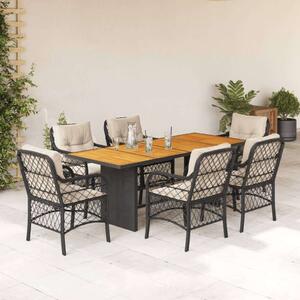 VidaXL Kerti Étkezőgarnitúra - 7 részes - Fekete Polyrattan
