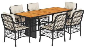 VidaXL Kerti Étkezőgarnitúra - 7 részes - Fekete Polyrattan