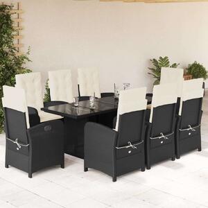 VidaXL Polyrattan Kerti Étkezőgarnitúra - 9 részes, Fekete