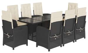 VidaXL Polyrattan Kerti Étkezőgarnitúra - 9 részes, Fekete