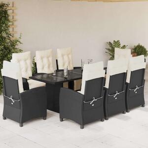 VidaXL Polyrattan Kerti Étkezőgarnitúra - 9 részes - Fekete