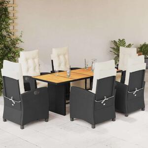 VidaXL Kerti Étkezőgarnitúra - 7 részes - Fekete Polyrattan