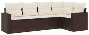 Polyrattan Kerti Ülőgarnitúra - 5 részes - Barna