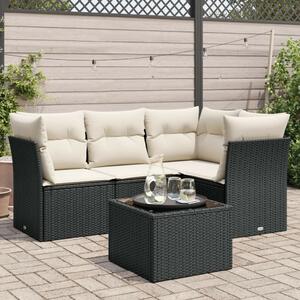 VidaXL 5 részes fekete polyrattan kerti kanapészett párnákkal