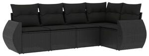 VidaXL 5 részes fekete polyrattan kerti kanapészett párnákkal