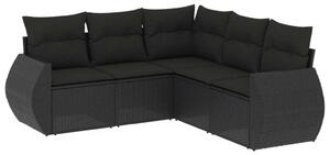 VidaXL 5 részes fekete polyrattan kerti kanapészett párnákkal