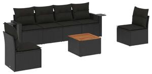 VidaXL Polyrattan Kerti Ülőgarnitúra - 7 részes - Fekete