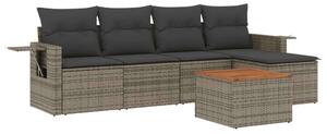 Polyrattan Kerti Ülőgarnitúra - 6 részes - Szürke