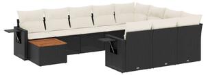 VidaXL 11 részes fekete polyrattan kerti ülőgarnitúra párnákkal