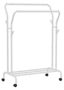 SONGMICS HSR107W01 dupla ruhásállvány fém kerekekkel és polccal fehér