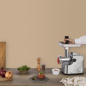 H.Koenig WMG800 húsdaráló, kapacitás 2 kg / perc, 2 sebesség, 3 őrlési méret, tartozékok mellékelve, könnyen használható, rozsdamentes acél pengék, ezüstszín