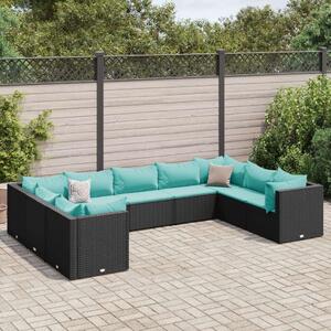 VidaXL 9 részes fekete polyrattan kerti ülőgarnitúra párnákkal