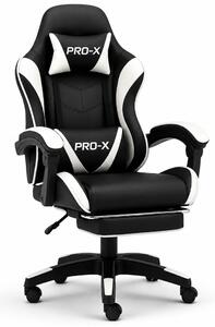 GOBORELAX Gamer szék masszázs funkció, lábtartó - fekete-fehér