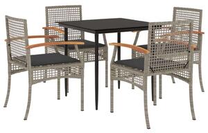 VidaXL - 5 Részes Kerti Étkezőgarnitúra - Polyrattan - Szürke