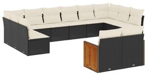 VidaXL 12 részes fekete polyrattan kerti ülőgarnitúra párnákkal