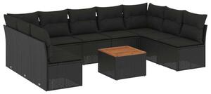 VidaXL 10 részes fekete polyrattan kerti ülőgarnitúra párnákkal
