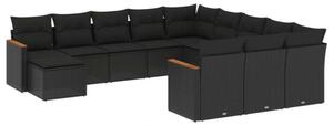 VidaXL Polyrattan Kerti Ülőgarnitúra - 12 részes - Fekete