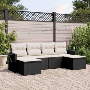 VidaXL 6 részes fekete polyrattan kerti ülőgarnitúra párnákkal