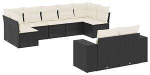 VidaXL 9 részes fekete polyrattan kerti ülőgarnitúra párnákkal