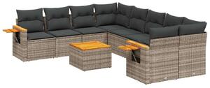 VidaXL 9-részes szürke polyrattan kerti ülőgarnitúra párnákkal