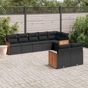 Polyrattan Kerti Ülőgarnitúra - 8 részes - Fekete