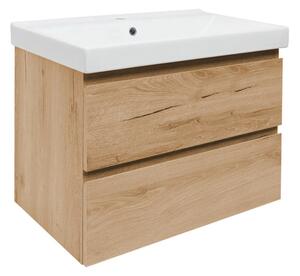 Fürdőszobaszekrény 2 fiókos mosdókagylóval SAT B-Way 79x50x45 cm matt tölgy BWAY280OAKU1BI