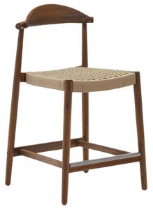 Diófa bárszék Kave Home Nina 62 cm bézs zsinórral