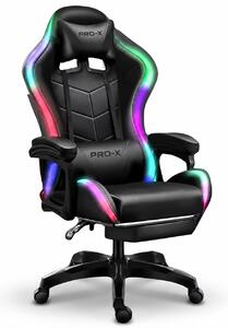 GOBOLED Gamer szék lábtartóval és LED világítással - fekete