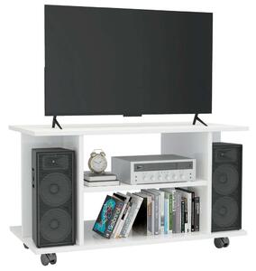 Magasfényű fehér forgácslap tv-szekrény görgőkkel 80x40x40 cm