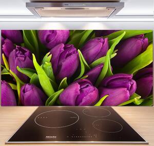 Konyhai üveg fali panel Lila tulipánok
