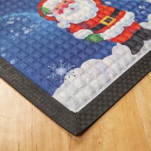Festett gumis textil lábtörlő 40x60 cm - Karácsonyi mintával, kék háttérrel