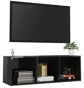Magasfényű fekete forgácslap tv-szekrény 107 x 35 x 37 cm
