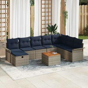 VidaXL Kerti Kanapé Szett párnával tárolóval 9 pcs Szürke Poli rattan