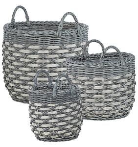 3 darabos fonott virágtartó szett GEFIRA PE Rattan 31/39/49 cm Szürke