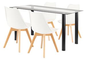 Leziter Zelma Étkezőgarnitúra - 140cm Üveg Asztal + 4 Szék, Fekete/Fehér