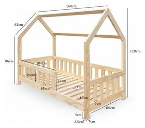 DUBI Gyermek házi ágy 160x80 matraccal - Natúr színű