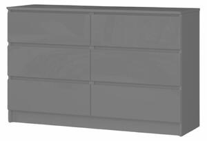 Intenso 6 fiókos Komód - 120 cm - magasfényű szürke