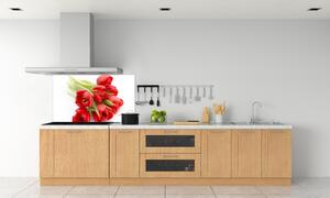 Konyhai üveg fali panel Piros tulipánok