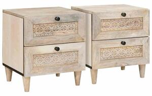 Éjjeli asztal fiókkal 2 pcs Bézs 40 x 33 x 46 cm tömör mangófa