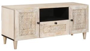 TV szekrény fiókkal Fehér 105 x 33 x 46 cm tömör mangófa