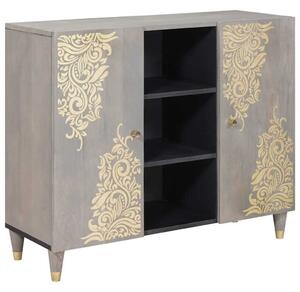 Széf polcokkal Szürke és Arany 90 x 33.5 x 75 cm Tömör mangófa