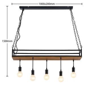 Lindby Kirista lógó lámpa, 5 izzós, fekete/fa, 100 cm, E27, dimmelhető, Fekete, Nappali / Étkező, fém, Vintage