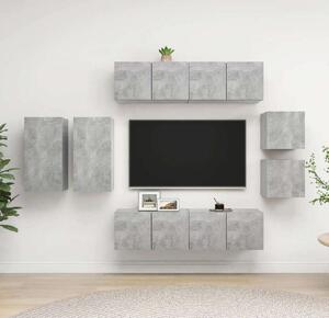8 részes betonszürke forgácslap tv-szekrényszett