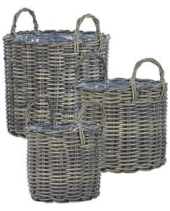3 darabos fonott virágtartó szett NIKITI PE Rattan 29/35/40 cm Tópszín