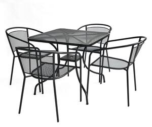 ROJAPLAST ZWMT-80 SET fém kerti asztal napernyőlyukkal, 4 db székkel - fekete