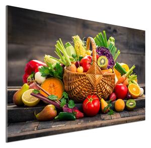 Konyhai falvédő panel Egy kosár gyümölcs zöldség