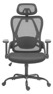 Ergonomikus irodai szék állítható fejtámla, 3D kartámasz, fekete