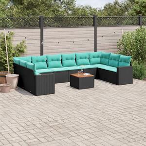 VidaXL 11 részes fekete polyrattan kerti ülőgarnitúra párnákkal