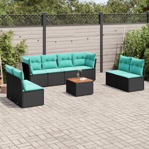 VidaXL 9 részes fekete polyrattan kerti ülőgarnitúra párnával