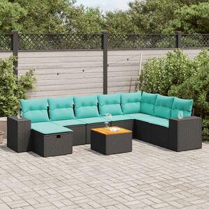 VidaXL 9 részes fekete polyrattan kerti ülőgarnitúra párnákkal